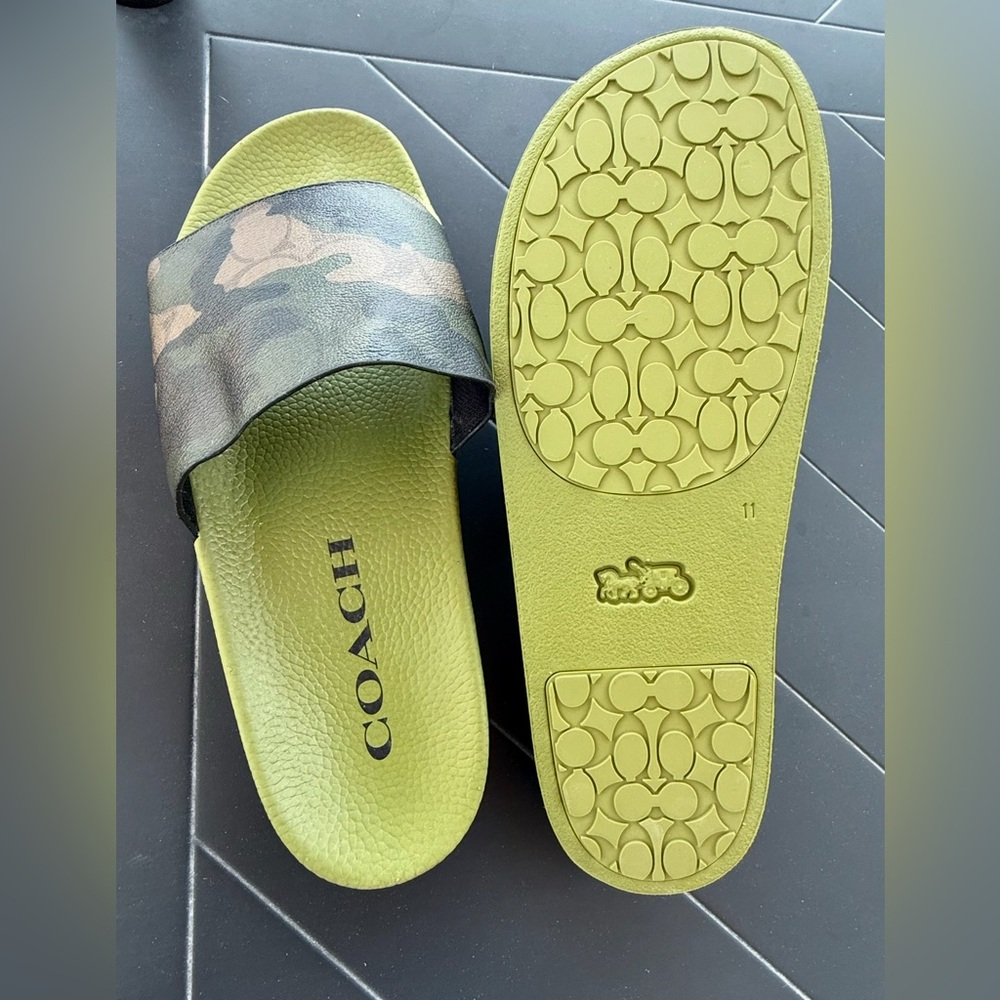 Coach Olive and Black Camo Slide Sandals